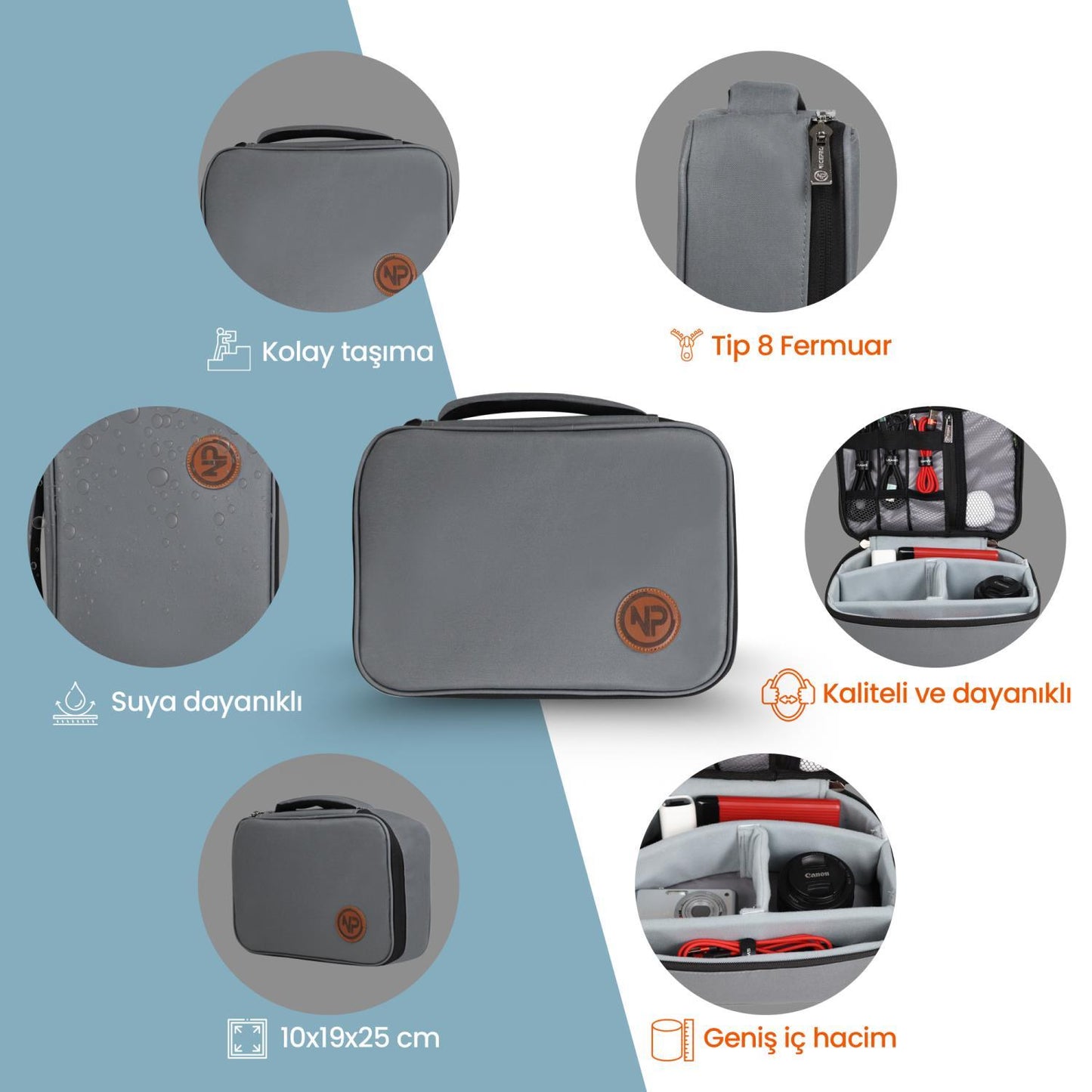 NPO Comfy Kablo, Makyaj, Lens, Mini Drone ve Aksesuar için Ayarlanabilir Çok Amaçlı Çanta-Gri