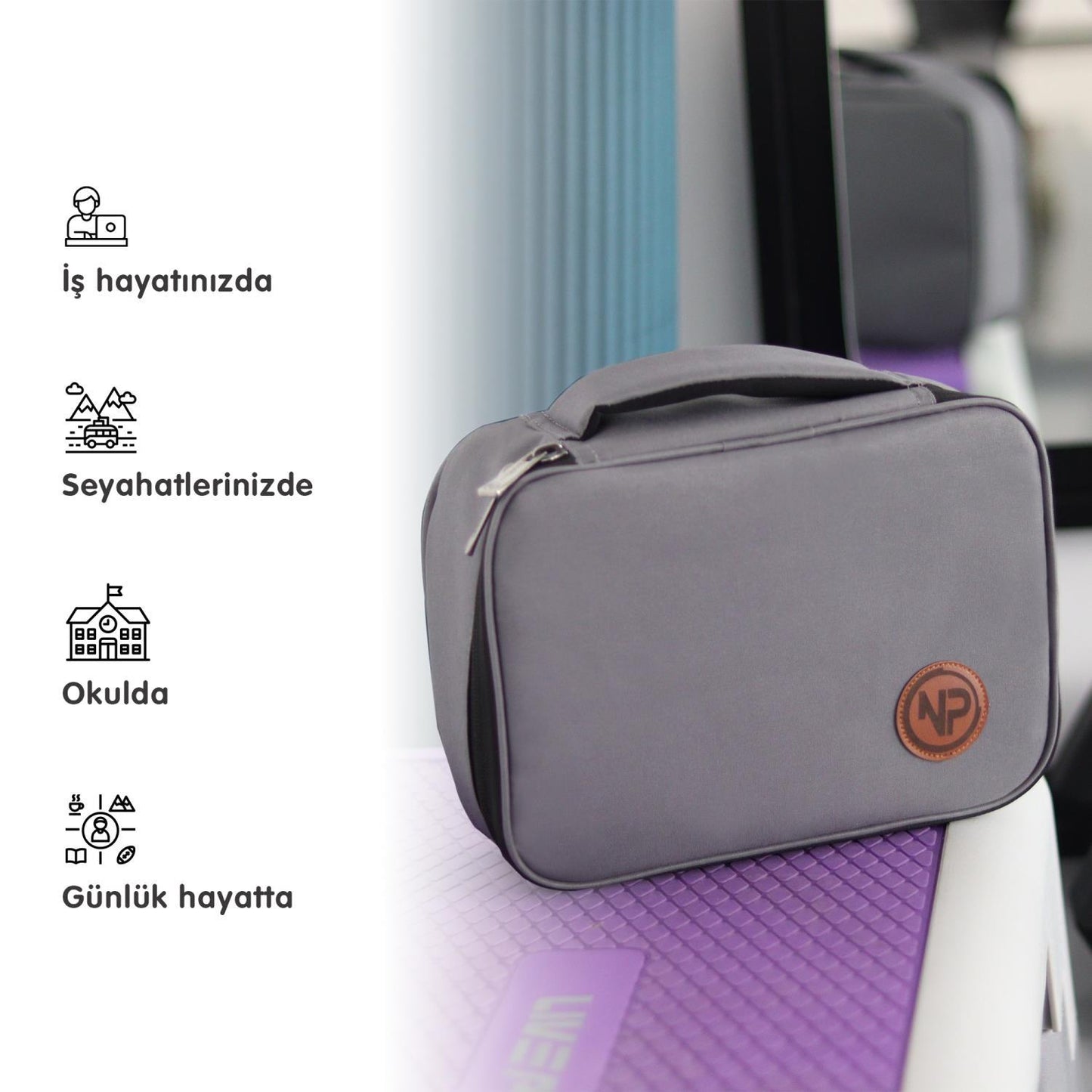 NPO Comfy Kablo, Makyaj, Lens, Mini Drone ve Aksesuar için Ayarlanabilir Çok Amaçlı Çanta-Gri
