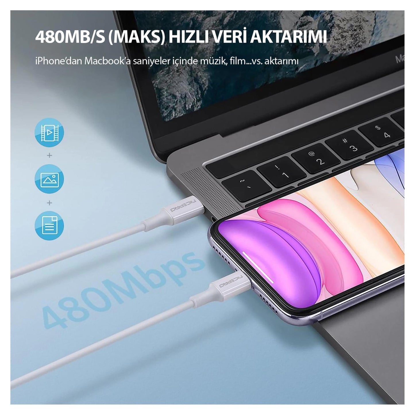 NPO CTL12 60W 1.2m TPE Type-C to Lightning Hızlı Şarj ve Data Kablosu