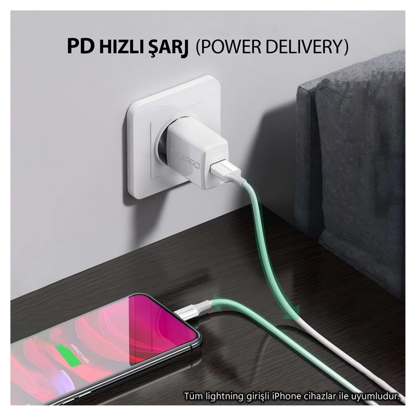 NPO UTL20 45W 2m TPE USB to Lightning Hızlı Şarj ve Data Kablosu (Apple şarj yedeği)