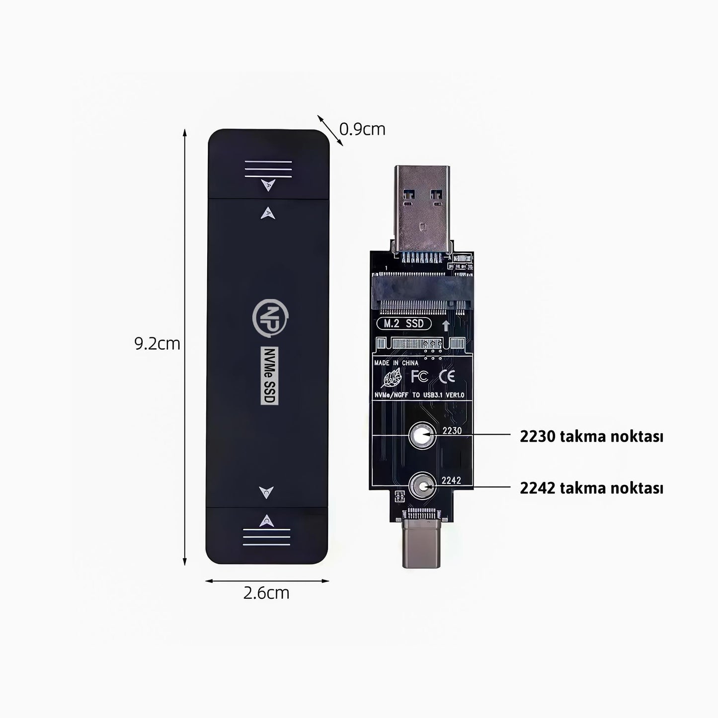 NPO DK01 USB-A/Type-C 22x42 M.2 NVMe Taşınabilir Harici SSD