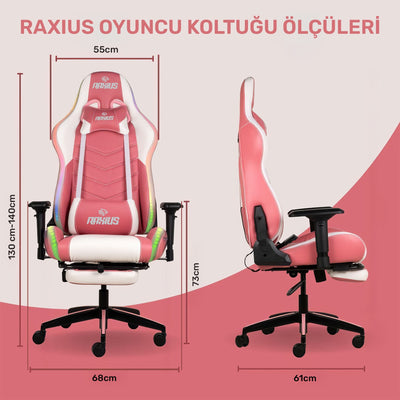 RaXius Masajlı,RGB,4D Kolçaklı,Ayak Destekli Oyuncu Koltuğu