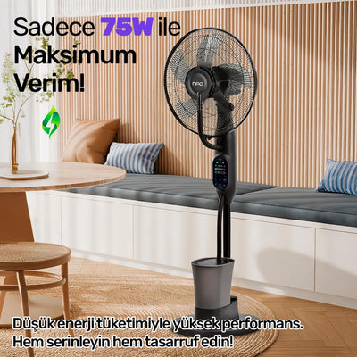NPO N01 Buz Eklenebilir Ultrasonik Buharlı Zaman Ayarlı 3 Kademli Sessiz 75W Akıllı Vantilatör