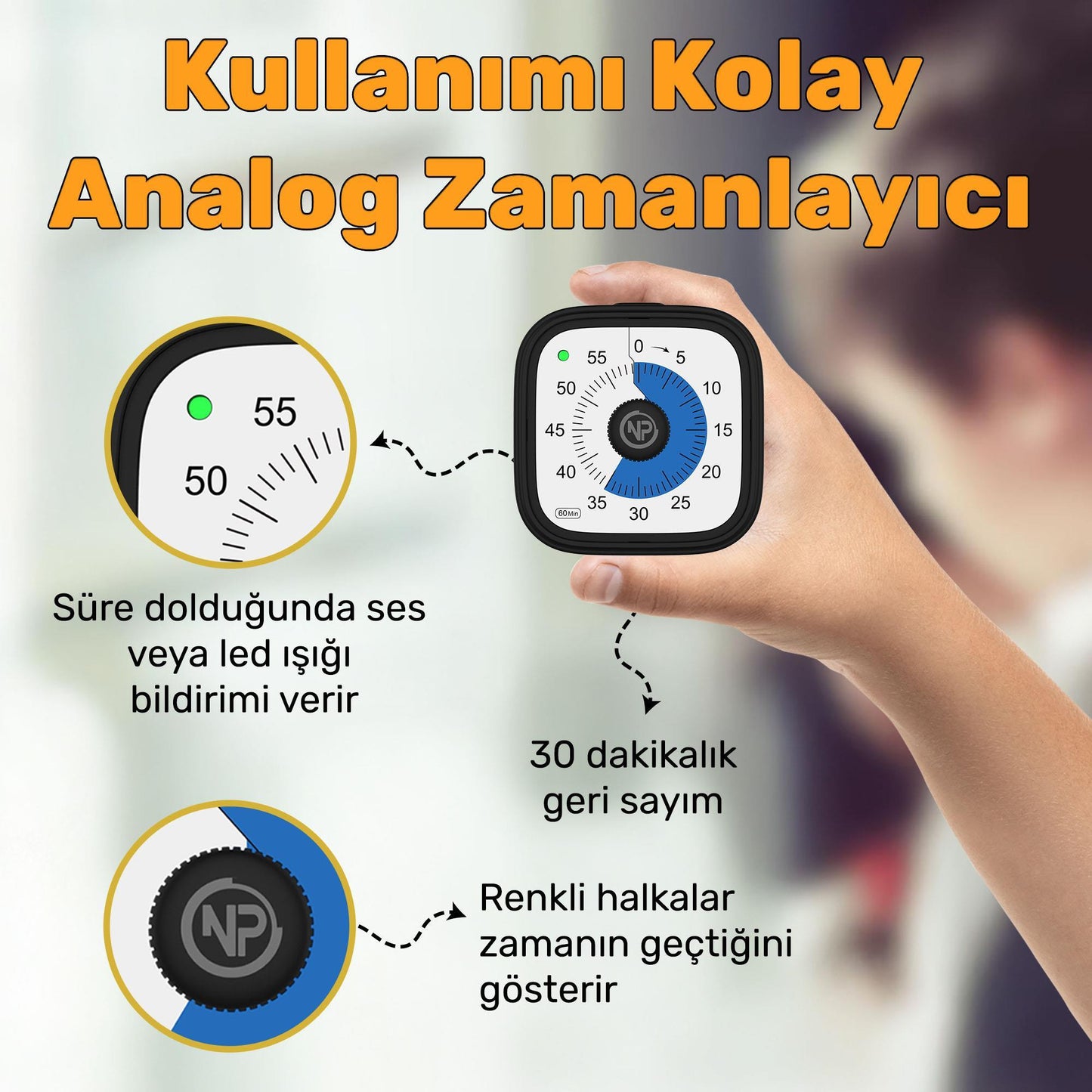 NPO Mutfak,Ders,Yemek için 60dk Analog Alarm Zamanlayıcı,Pomodoro Öğrenci Motivasyon Saati