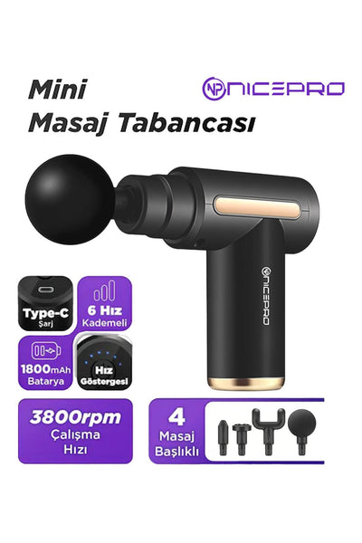 NPO NMJ6 4 Masaj Başlıklı 6 Seviyeli 3800RPM Type-C Taşınabilir Profesyonel Mini Masaj Tabancası