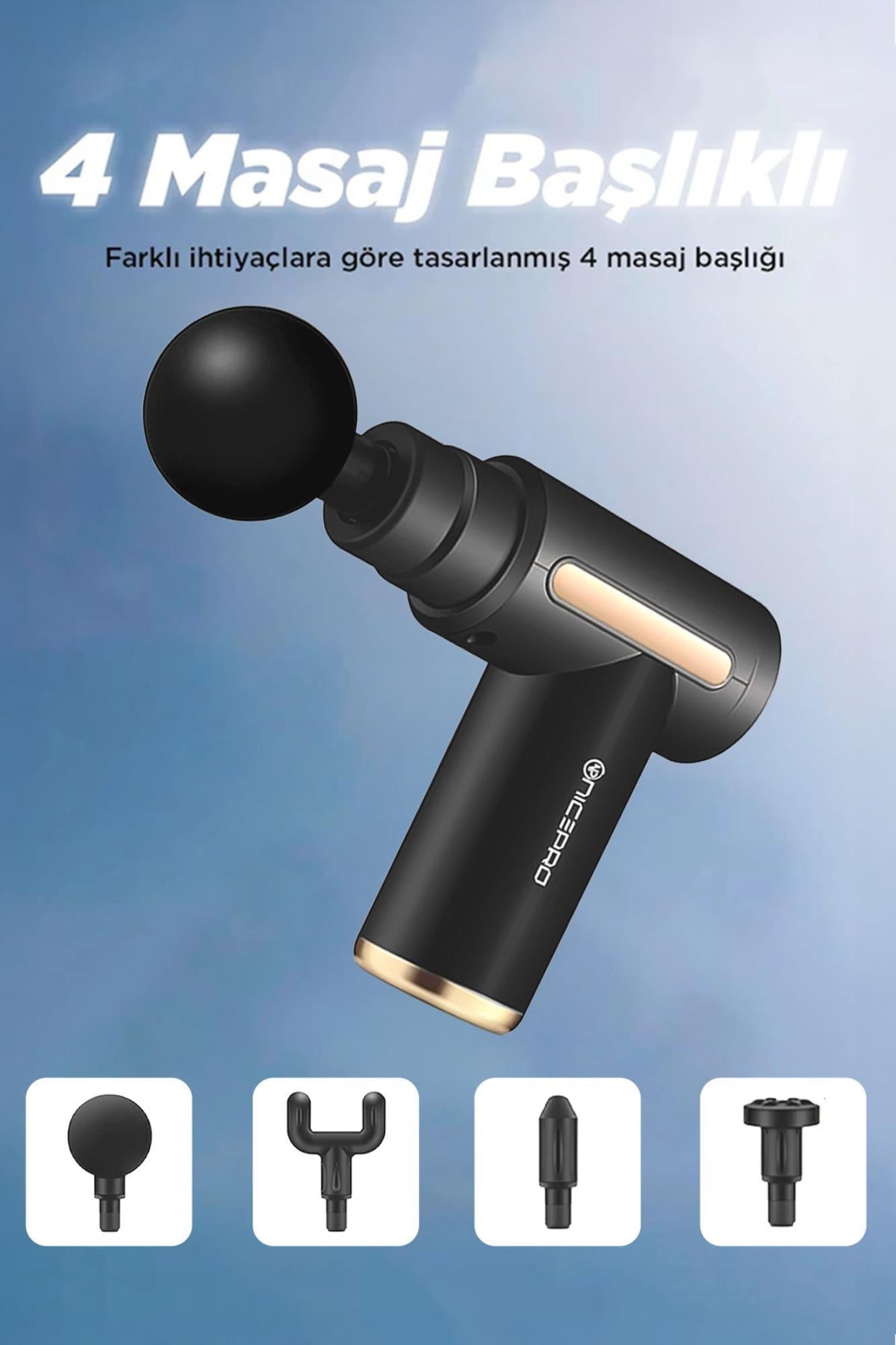 NPO NMJ6 4 Masaj Başlıklı 6 Seviyeli 3800RPM Type-C Taşınabilir Profesyonel Mini Masaj Tabancası