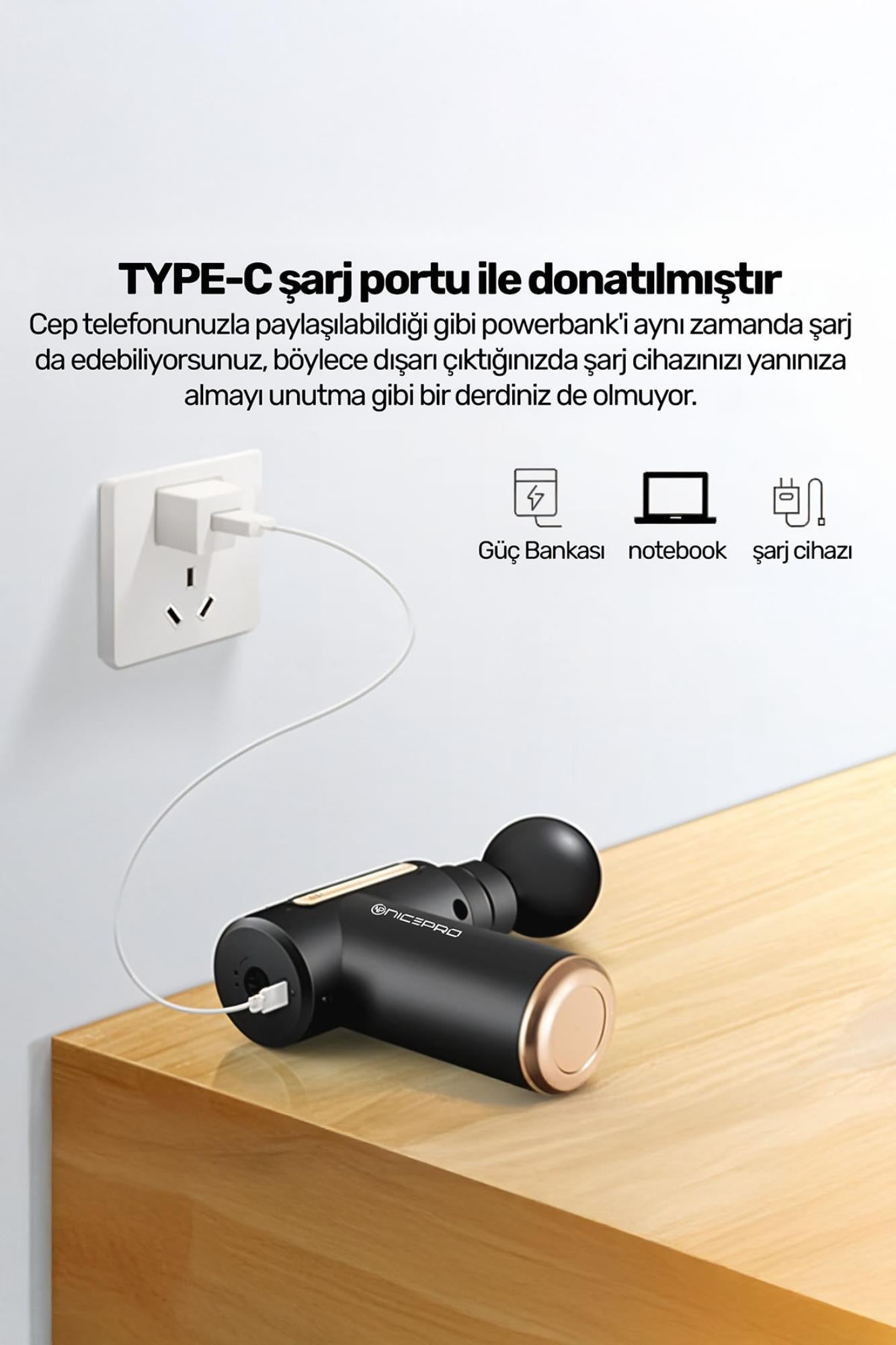 NPO NMJ6 4 Masaj Başlıklı 6 Seviyeli 3800RPM Type-C Taşınabilir Profesyonel Mini Masaj Tabancası