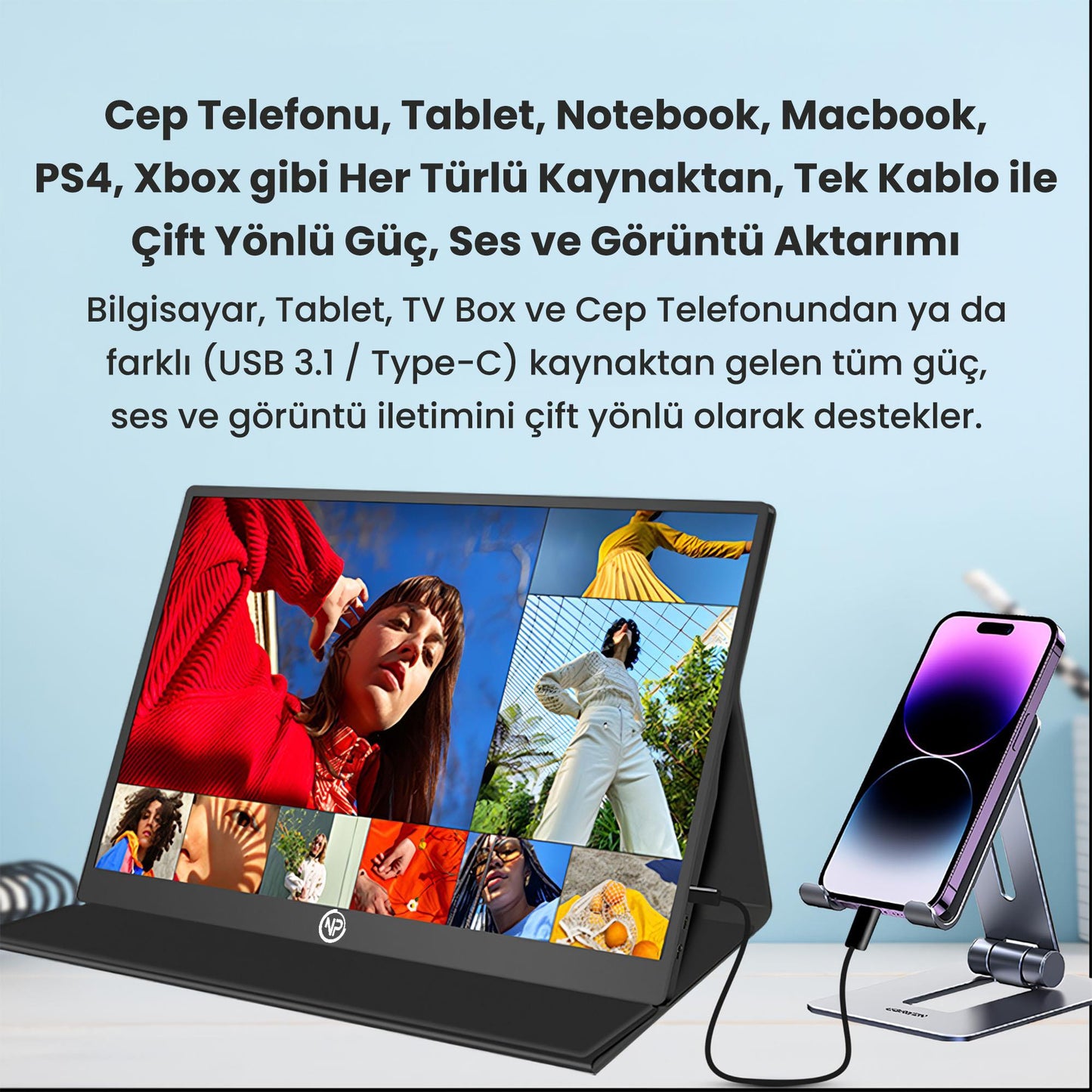 NPO NPM6 15.6" FHD 5ms Type-C Telefon&Oyun Konsolu Uyumlu Metal Kasa Taşınabilir Monitör