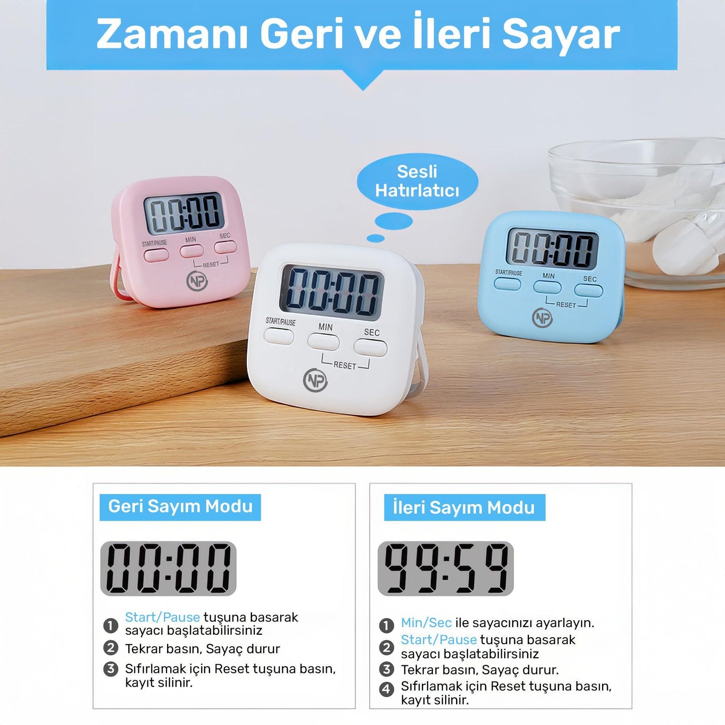 NPO Mutfak,Ders,Yemek için 60dk Dijital Alarm Kronometre,Pomodoro Öğrenci Motivasyon Saati