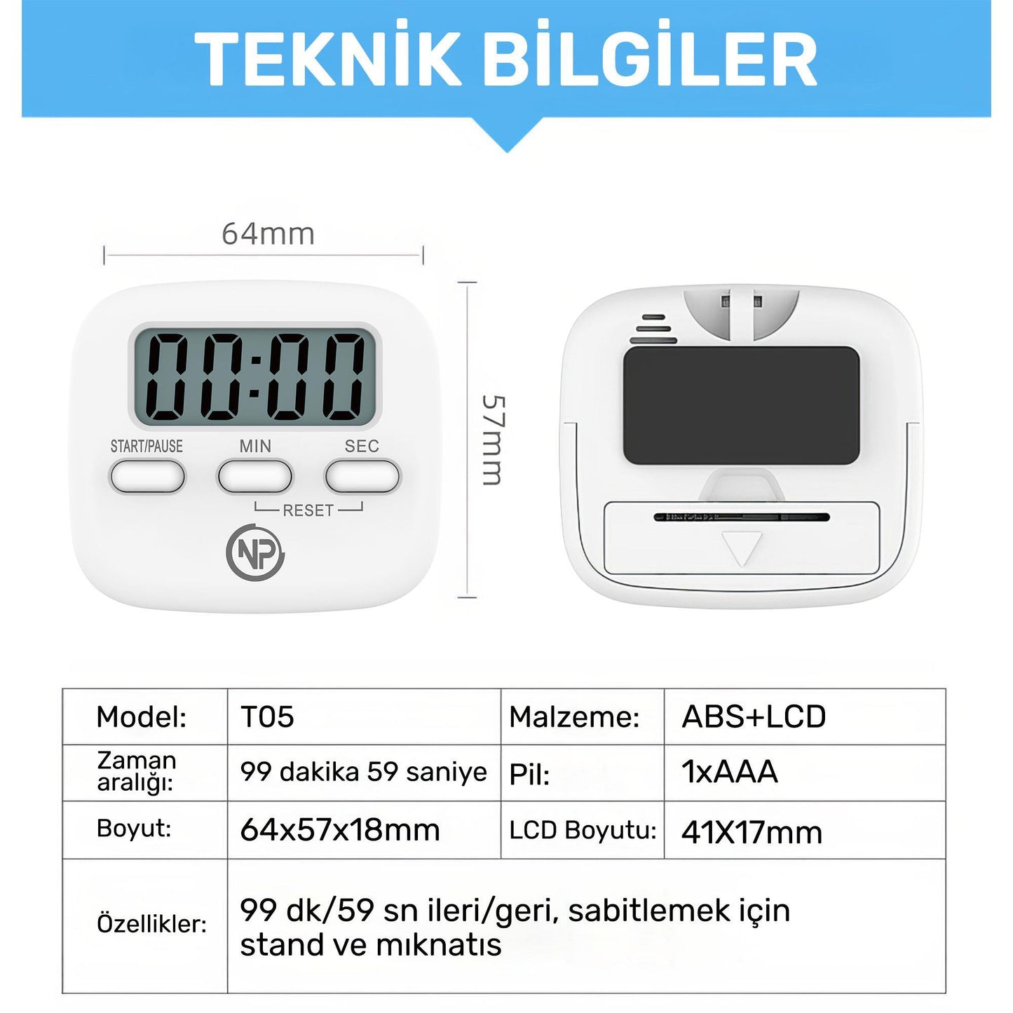 NPO Mutfak,Ders,Yemek için 60dk Dijital Alarm Kronometre,Pomodoro Öğrenci Motivasyon Saati