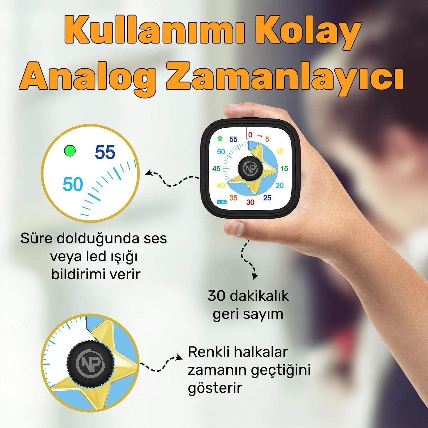 NPO NPT31ST Mutfak,Ders,Yemek için 60dk Analog Alarm Zamanlayıcı,Pomodoro Öğrenci Motivasyon Saati