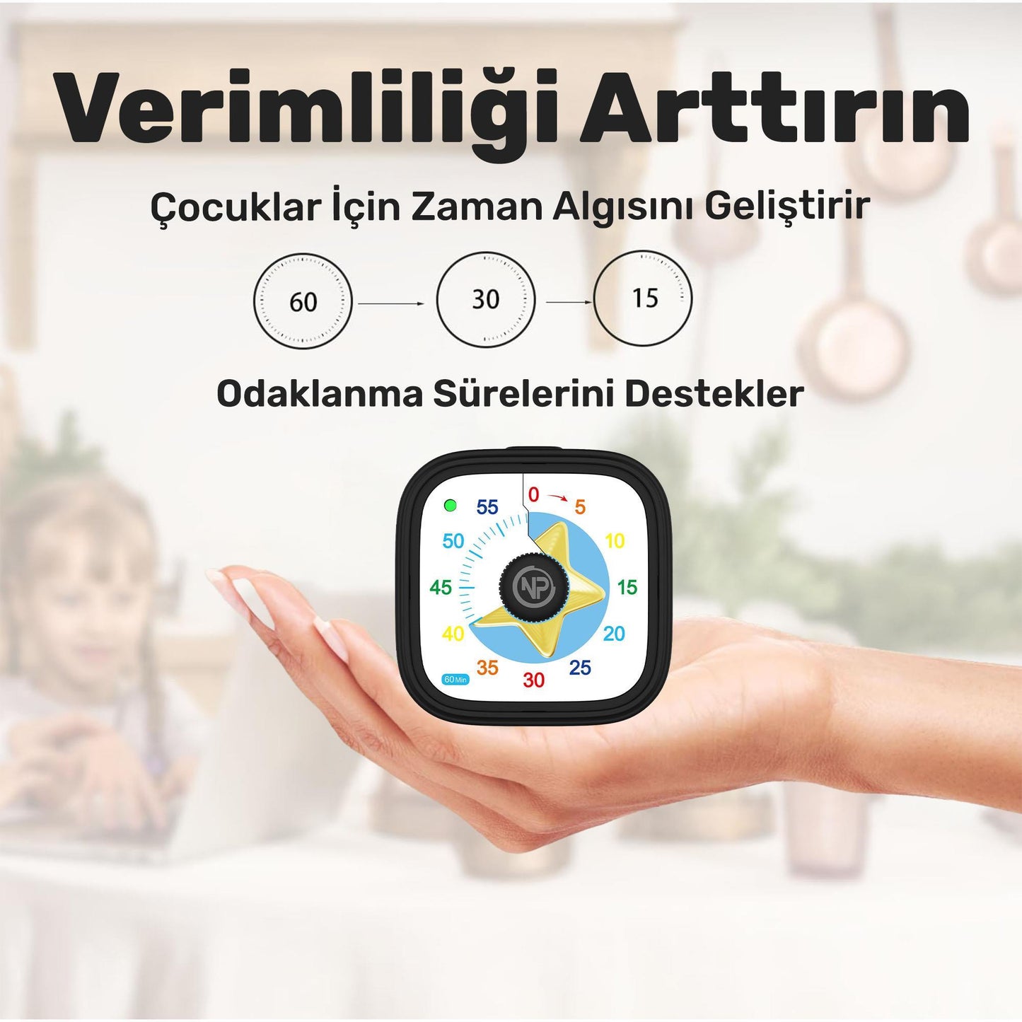 NPO NPT31ST Mutfak,Ders,Yemek için 60dk Analog Alarm Zamanlayıcı,Pomodoro Öğrenci Motivasyon Saati