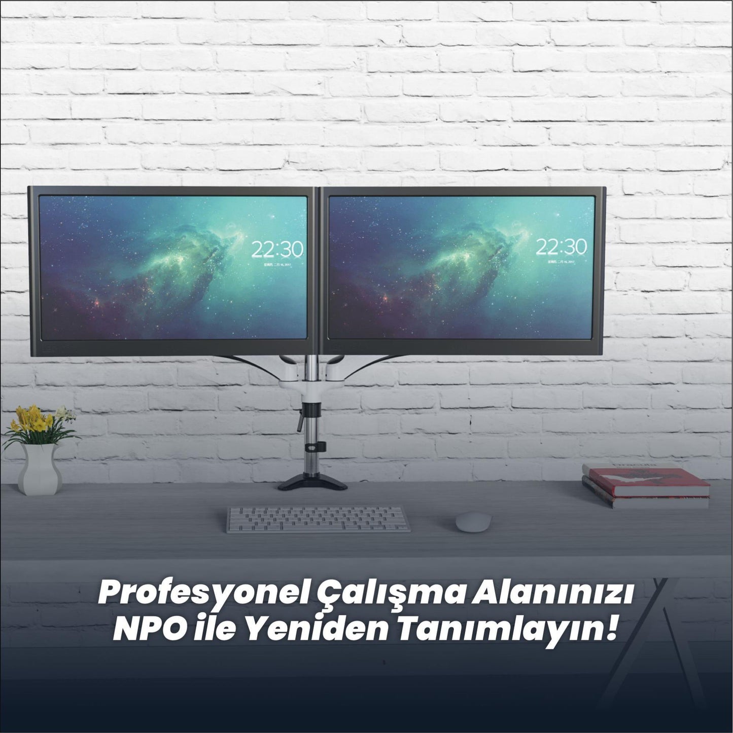 NPO STD222 Çift Kol Monitör Tutucu - Beyaz