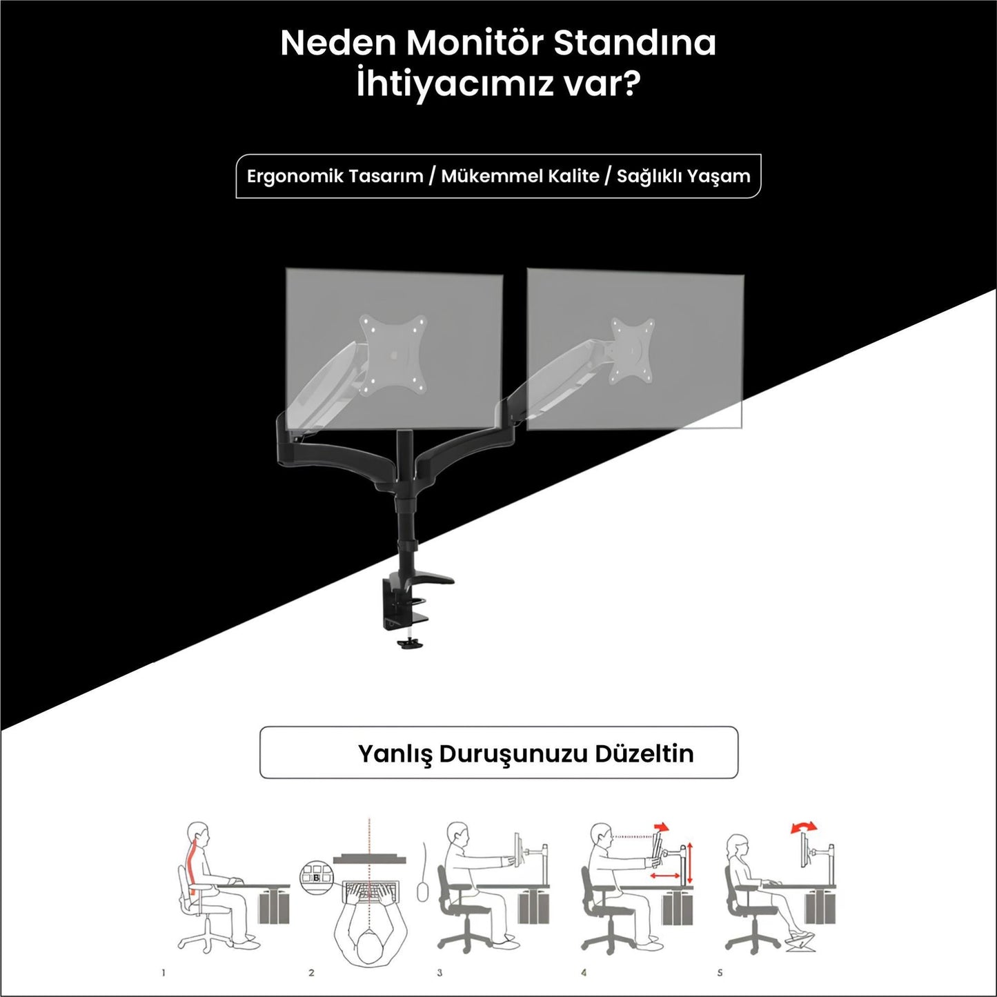 NPO STD222 Çift Kol Monitör Tutucu - Beyaz