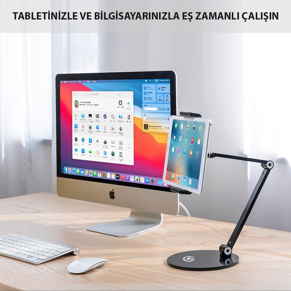 NPO STD20144LG 360° Ayarlanabilir Teleskobik 4"-13" Ergonomik Tablet Standı Koyu Gri