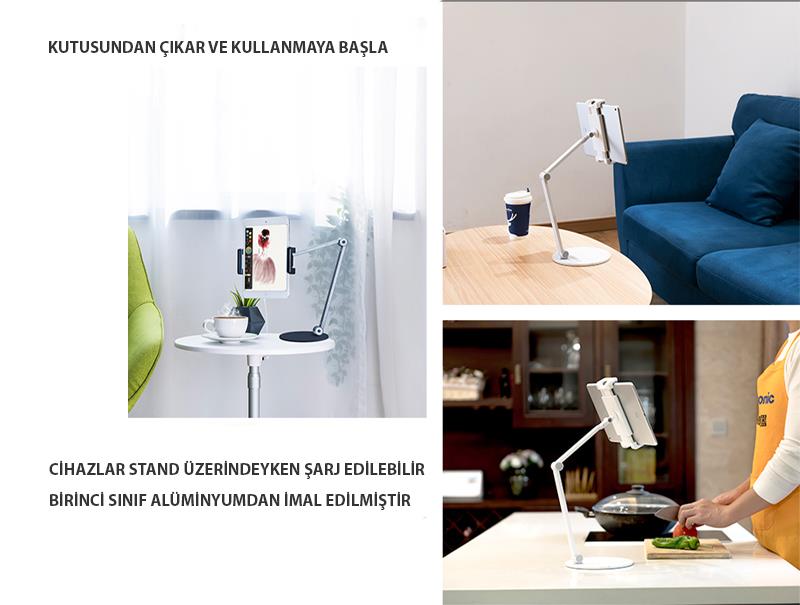 NPO STD20144LG 360°Ayarlanabilir Teleskobik 4"-13" Ergonomik Tablet Standı Gümüş Gri