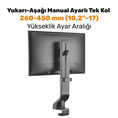 NPO STD2101B 17"-32" VESA Uyumlu 180° Yükseklik Ayarlı Kablo Yönetimli Tekli Monitör Standı
