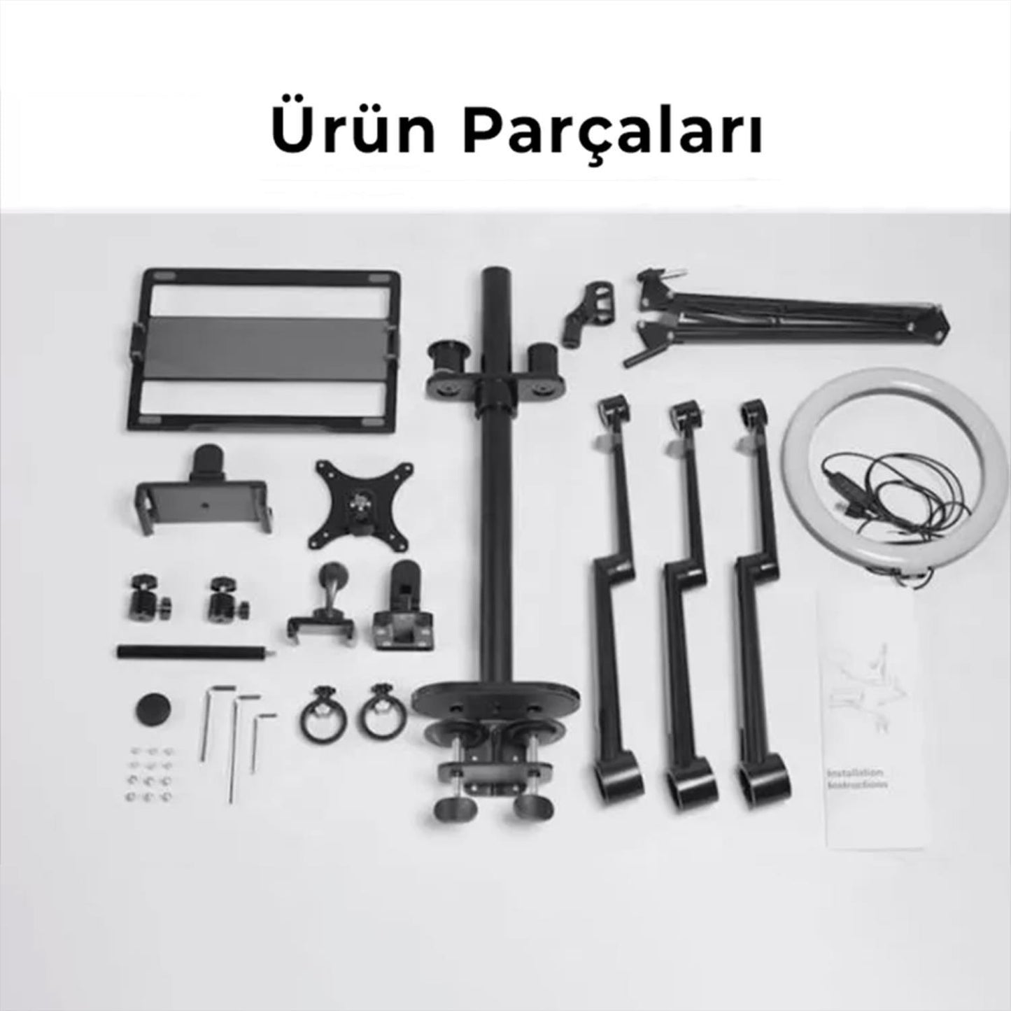 NPO STTF7095B Notebook Stand,Ring Işık,Mikrofon,Tablet/Telefon Tutucu 6 in 1 Canlı Yayın Twitch Seti