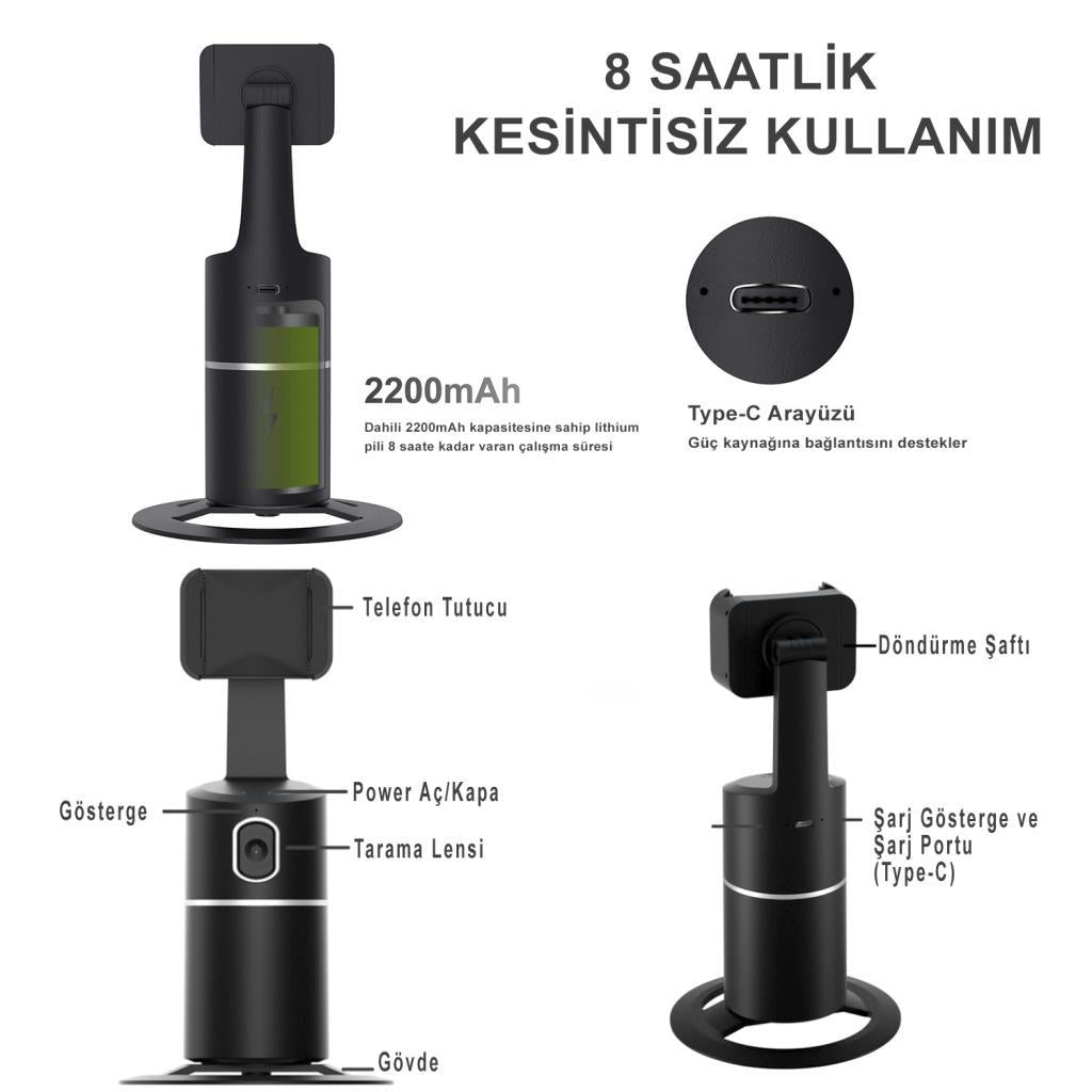 NPO PHPro-B Akıllı 360° Yüz ve Vucut Takipli,Şarjlı, Yapay Zeka Destekli Canlı Yayın Telefon Gimbalı