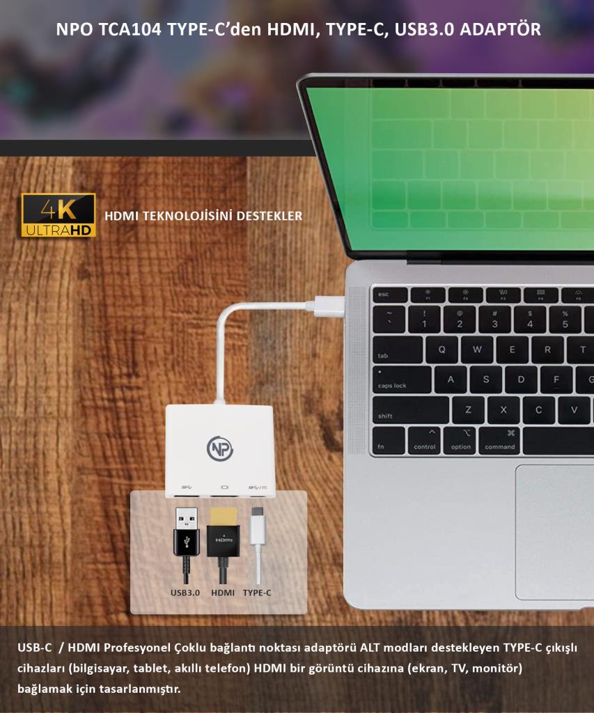 NPO TCA-104 MUF82ZM Macbook Type-C to HDMI-USB-Type-C Çoklayıcı