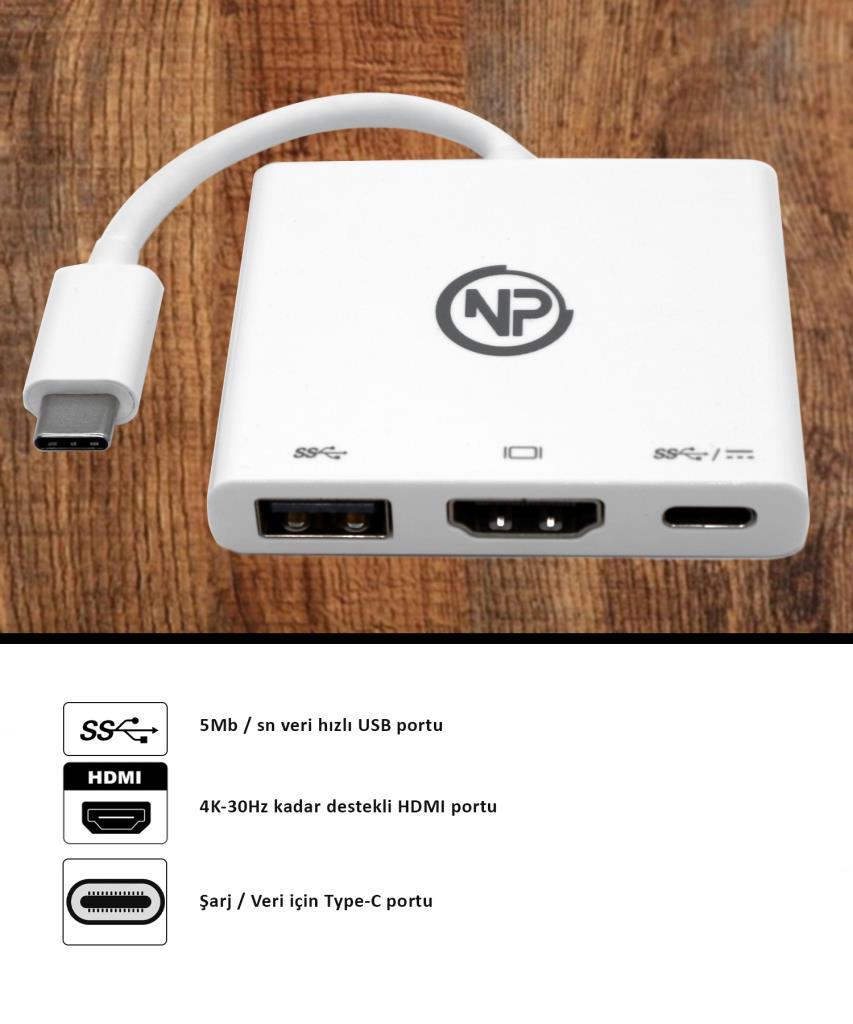 NPO TCA-104 MUF82ZM Macbook Type-C to HDMI-USB-Type-C Çoklayıcı