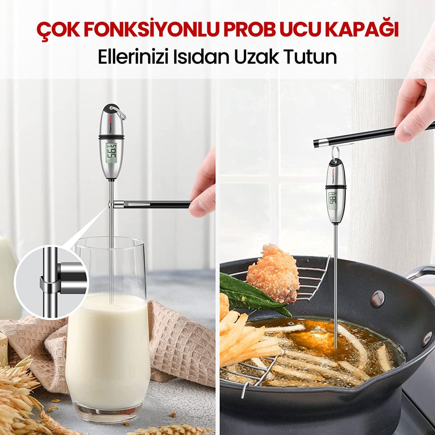 ThermoPro TP02S Işıklı Daldırma/Saplama Çelik Gövdeli Gıda Pişirme Termometresi