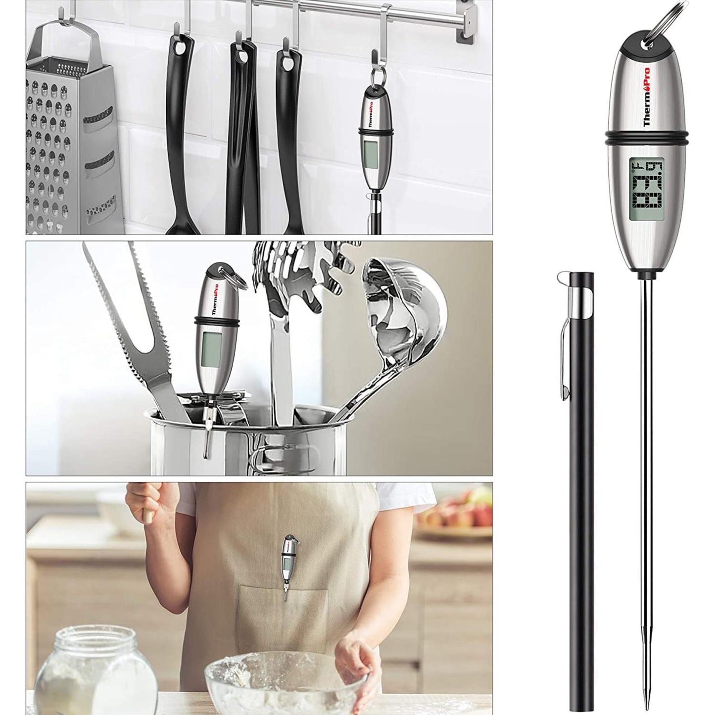 ThermoPro TP02S Işıklı Daldırma/Saplama Çelik Gövdeli Gıda Pişirme Termometresi