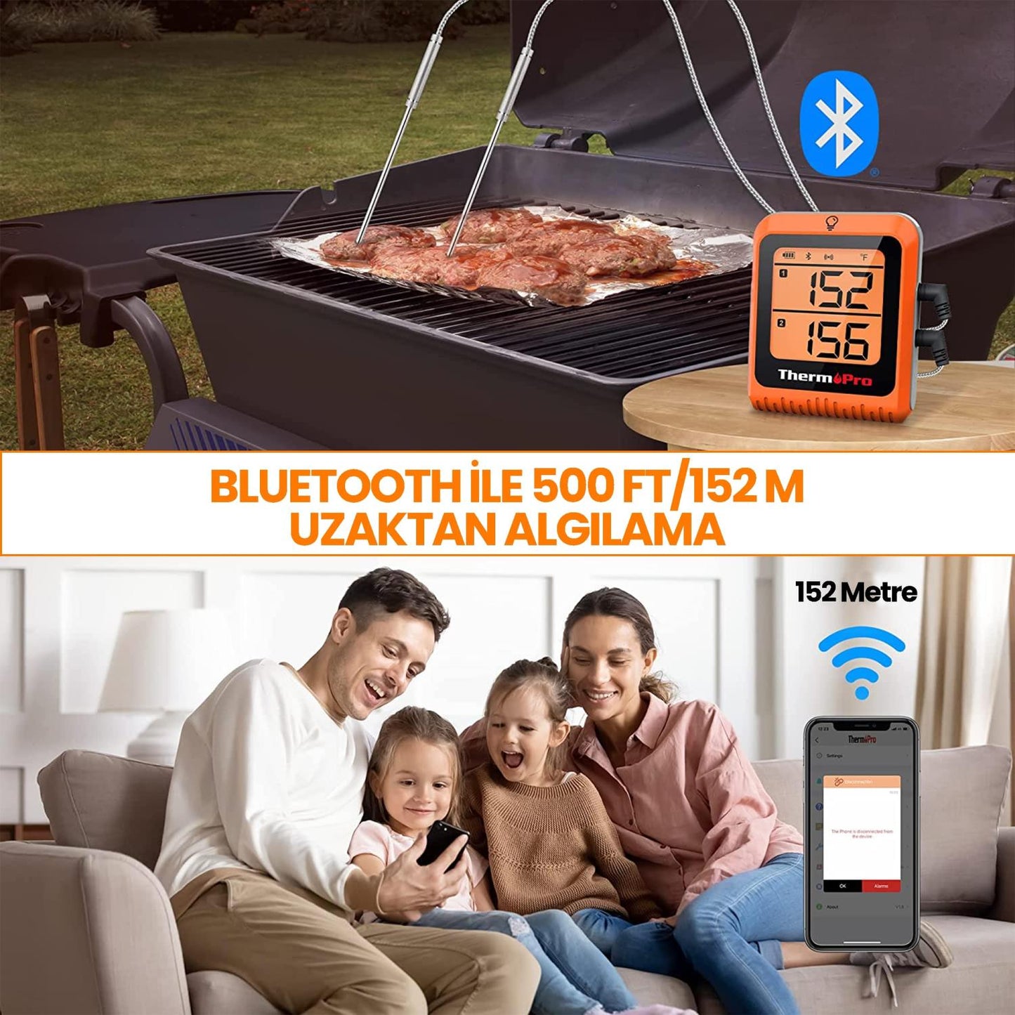 ThermoPro TP920 Cep Telefonu Kontrollü, Bluetooth ve Çift Problu Profesyonel Gıda Pişirme Termometre