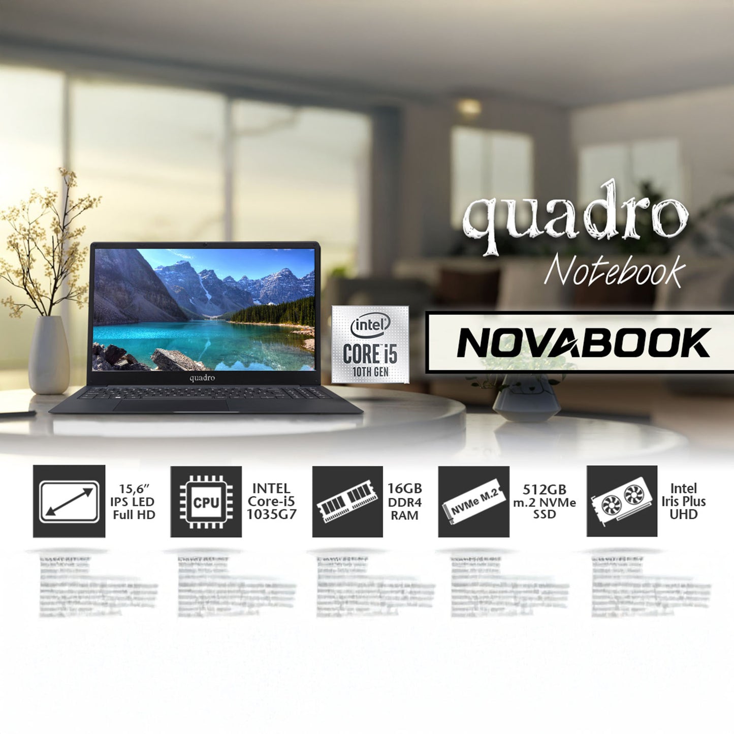 QUADRO NovaBook IN16-1650P-CS i5-1035G7 16GB 512GB SSD O/B Intel UHD 15.6" DOS Siyah Notebook