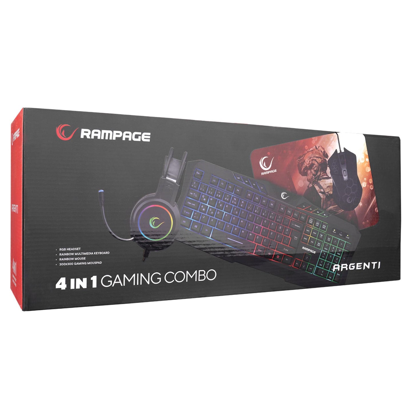 Rampage ARGENTI KM-404 Rainbow Aydınlatmalı USB Gaming Q Klavye+Kulaklık+Mouse+Mousepad