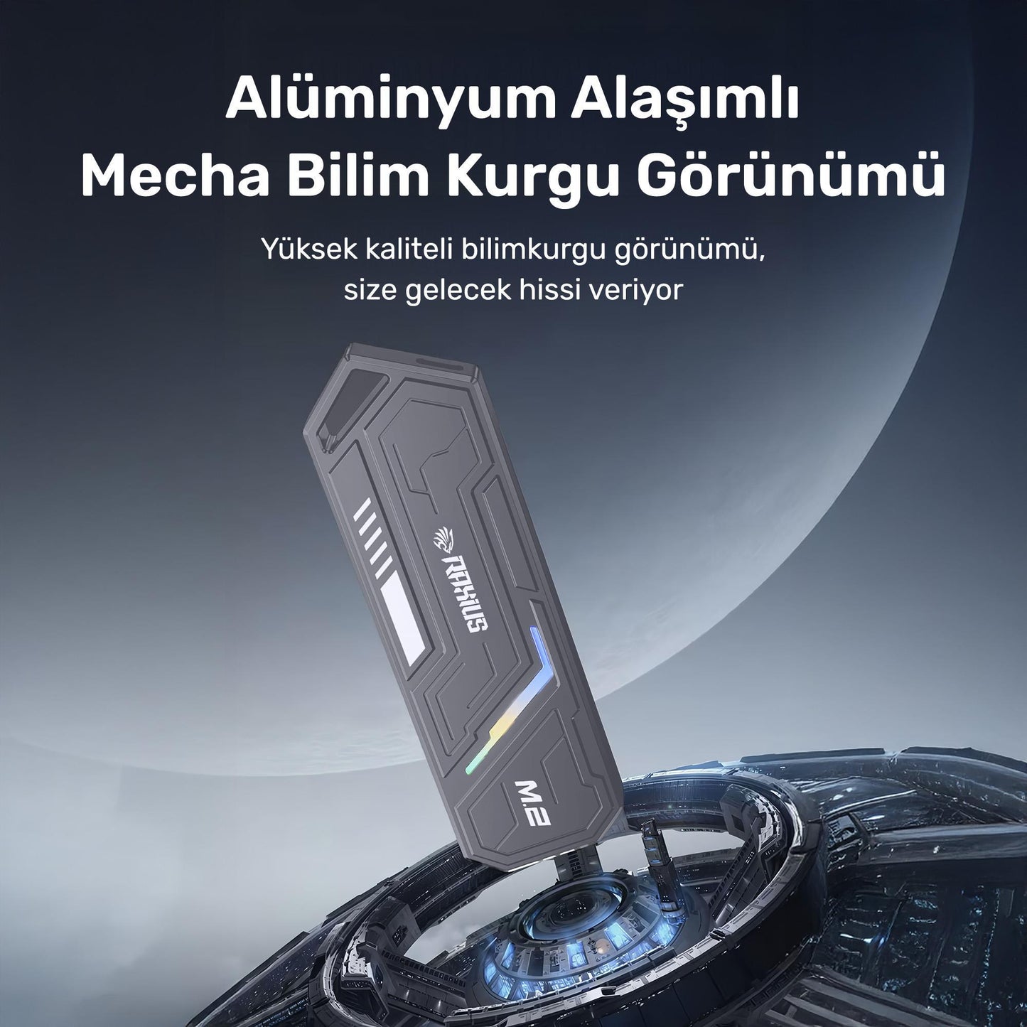 RaXius DK03 USB-A/Type-C Kablolu RGB 22x80 M.2 NVMe Taşınabilir Harici SSD (Boş Kutu)