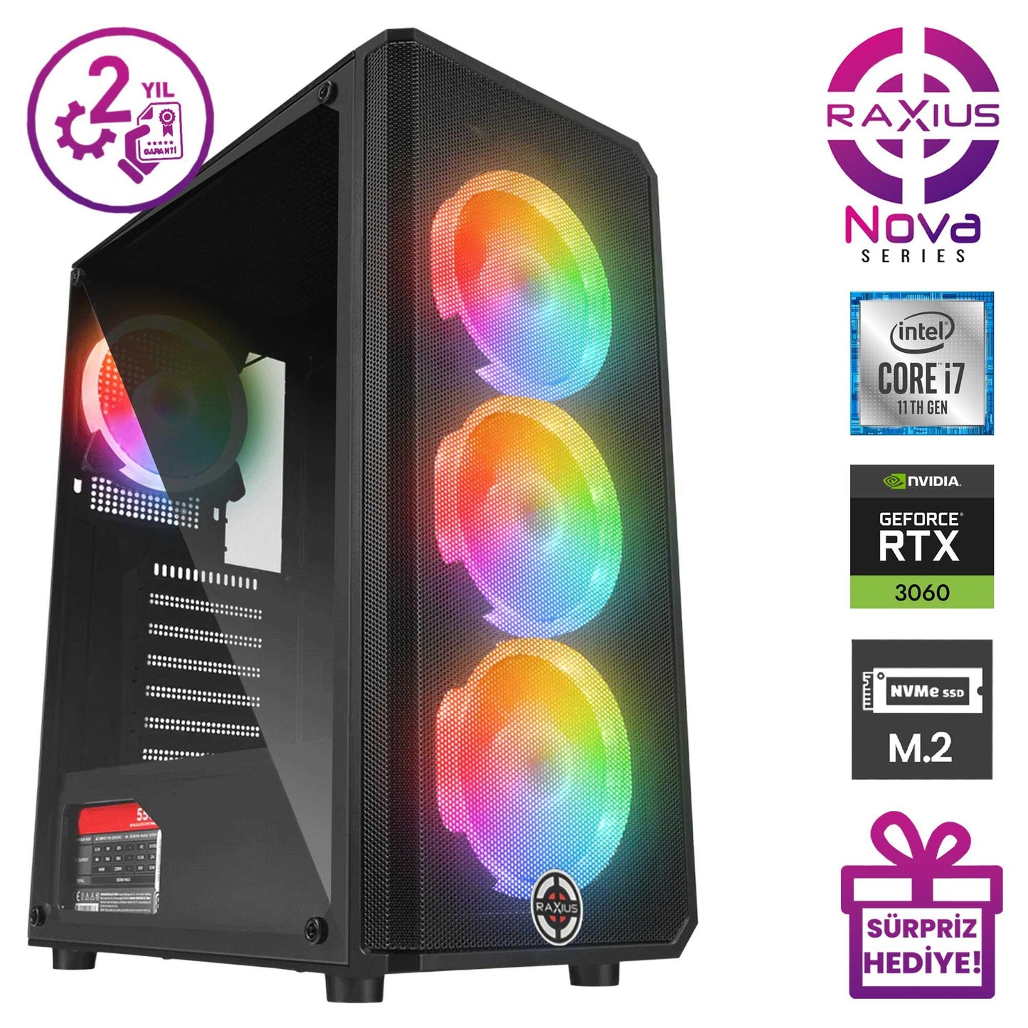 RaXius Nova G1 i7 306012G-117 i7-11700 RTX3060 12 GB Gaming Masaüstü Bilgisayar
