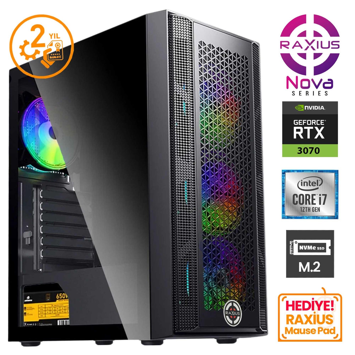 RaXius Nova G1 i7-3070-12F i7-12700F RTX3070 Oyuncu Masaüstü Bilgisayar
