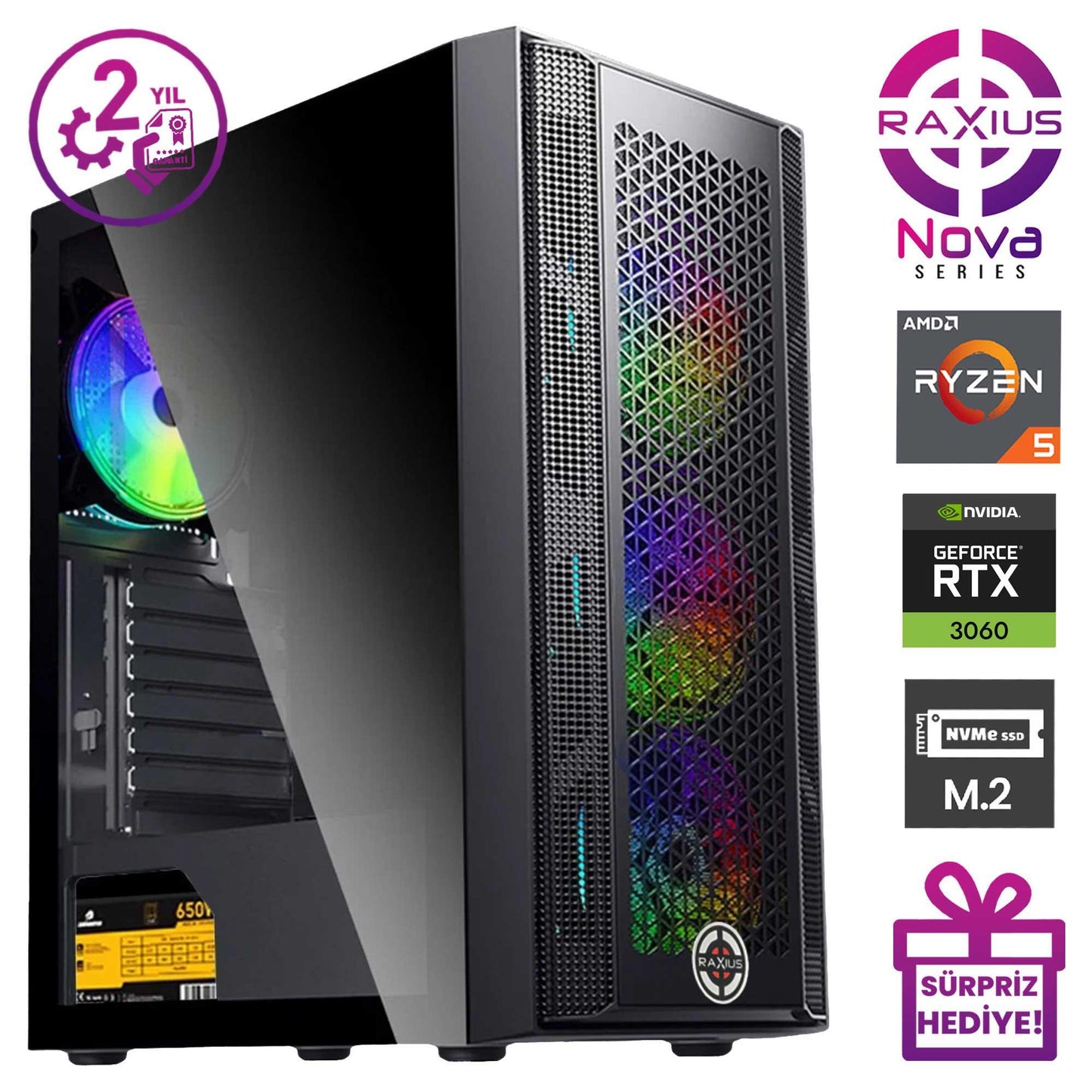RaXius Nova G1 R5 3060-56G016 Ryzen5 5600G 64GB 2TBSSD RTX3060 12 GB W11P Gaming Masaüstü Bilgisayar