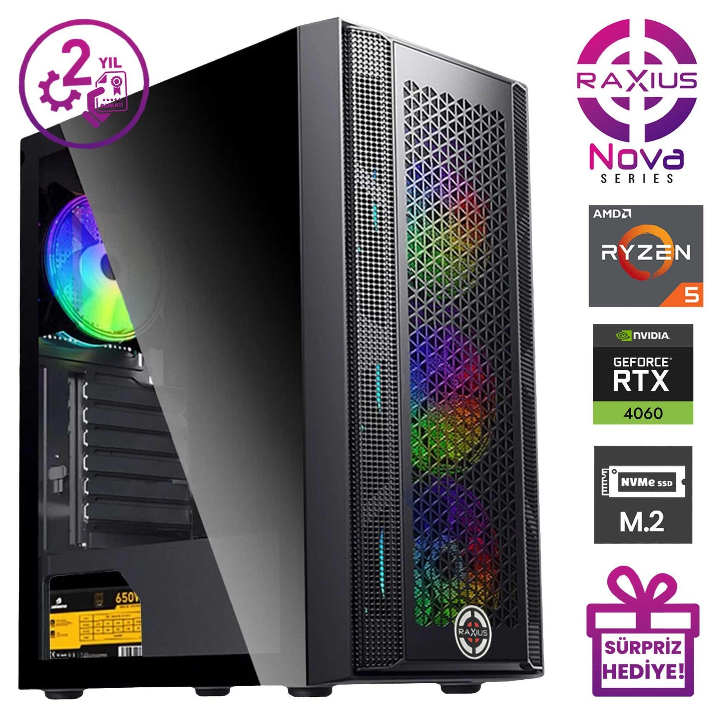 RaXius Nova G1 R5 4060-56G Ryzen5 5600G RTX4060 Gaming Masaüstü Bilgisayar