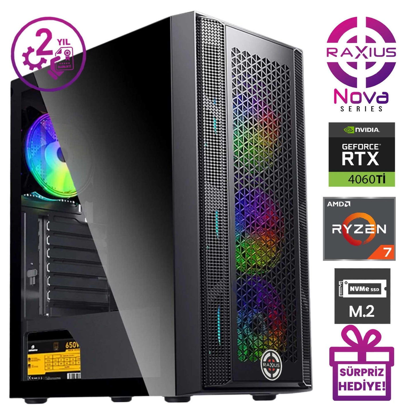 RaXius Nova G1 R7 4060Ti-77 Ryzen7 7700 RTX4060Ti 8 GB Gaming Masaüstü Bilgisayar