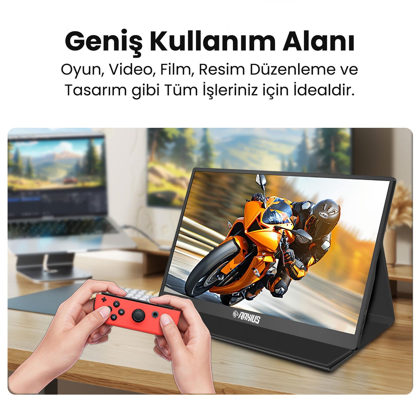 Raxius RXM6144 15.6" FHD 5ms144Hz Type-C Telefon&Oyun Konsolu Uyumlu Metal Kasa Taşınabilir Monitör