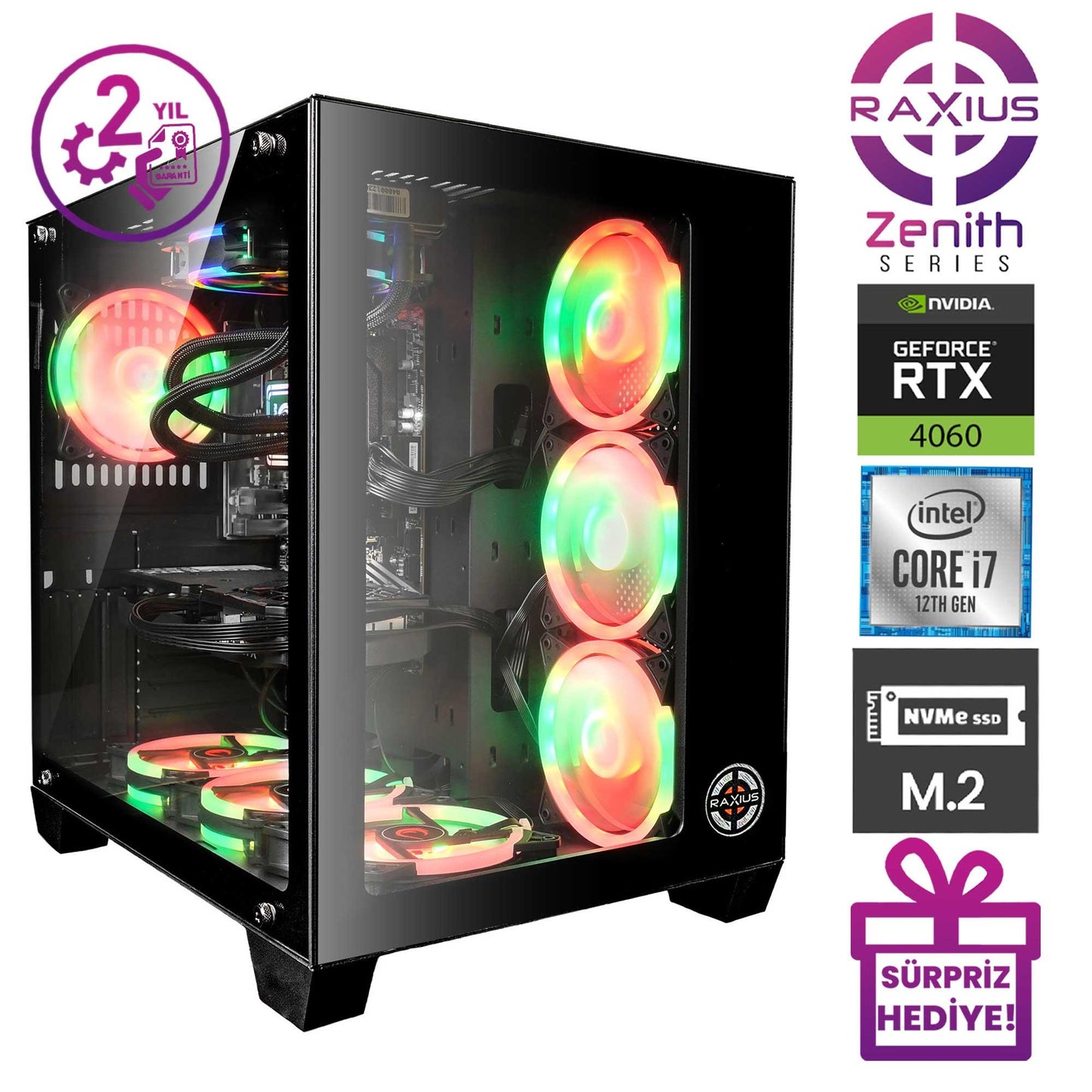 RaXius Zenith Z1 i7 4060-1a27F08 i7-12700F 64GB 2TBSSD RTX4060 FreeDOS Gaming Masaüstü Bilgisayar OUTLET