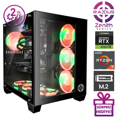 RaXius Zenith Z1 R7 4060Ti-77A001 Ryzen7 7700 RTX4060Ti 8GB Gaming Masaüstü Bilgisayar