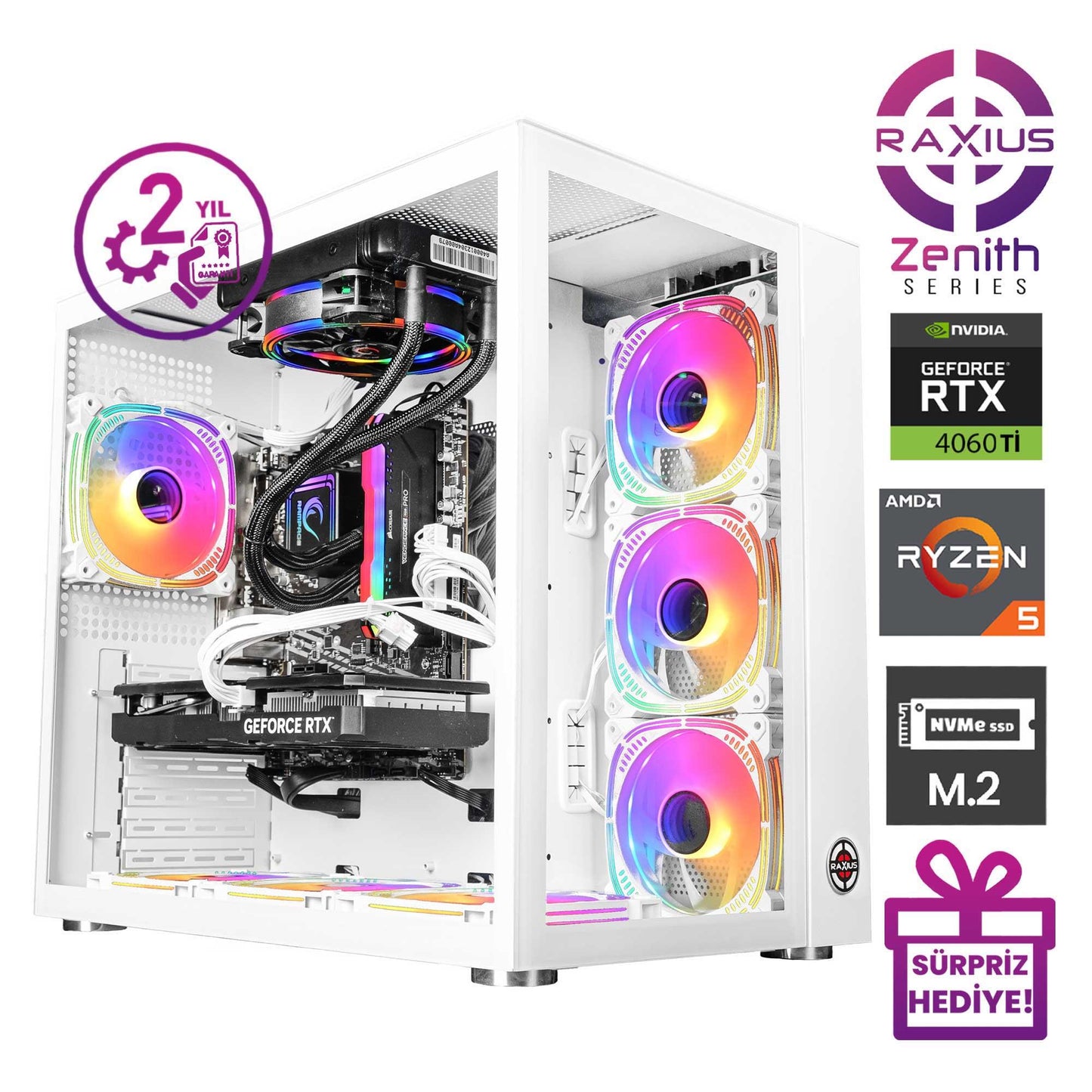 RaXius Zenith Z2 R5 4060TI-75F Ryzen5 7500F RTX4060Ti Gaming Masaüstü Bilgisayar