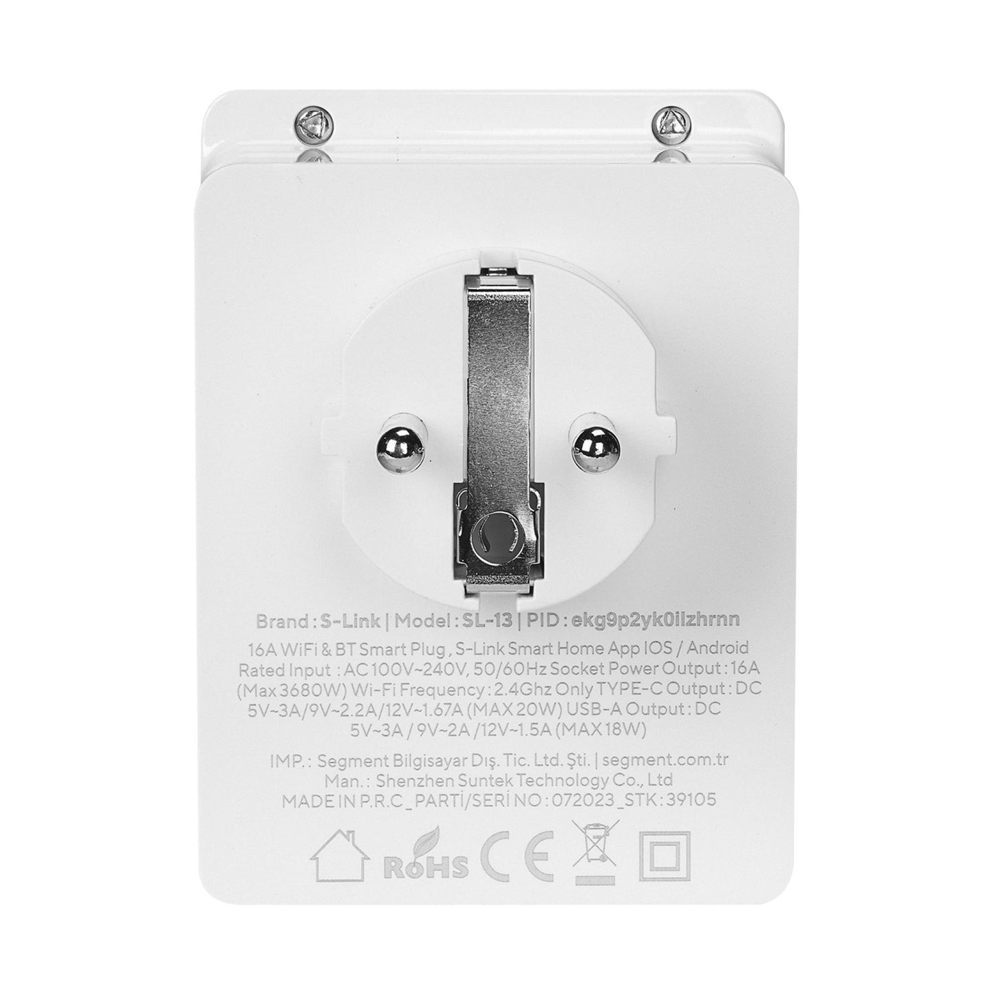 S-link SL-13 MASTERPOWER 16A Akım Korumalı Akıllı Priz WIFI&BT TUYA Destekli
