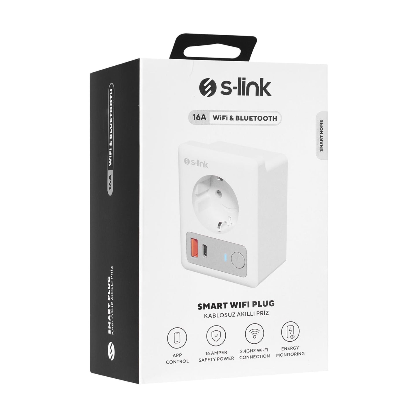 S-link SL-13 MASTERPOWER 16A Akım Korumalı Akıllı Priz WIFI&BT TUYA Destekli