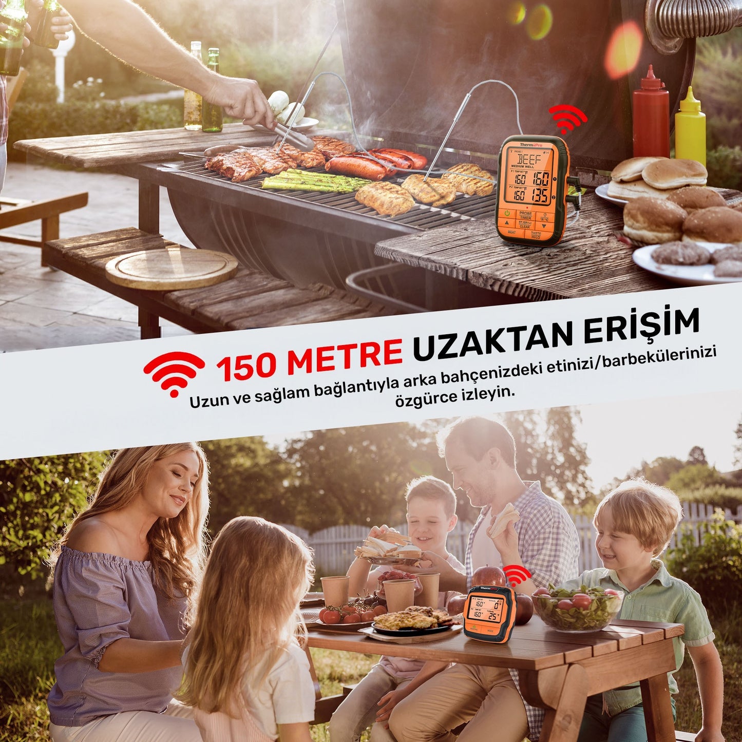 ThermoPro TP28C 2Problu Zamanlayıcılı 150m Kablosuz Barbekü/Mangal Profesyonel Pişirme Termometresi