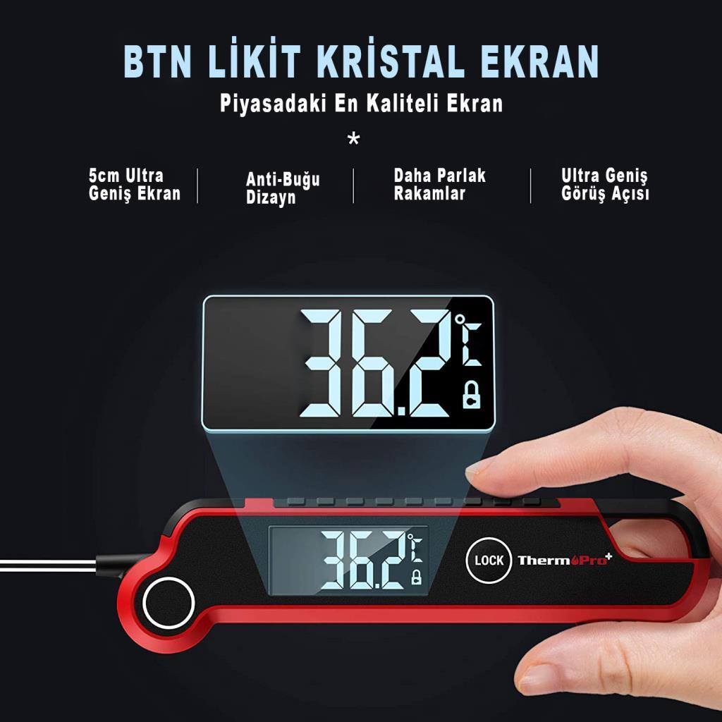 Thermopro TP620 Su Geçirmez Katlanabilir LED Ekranlı Gıda Pişirme Termometresi