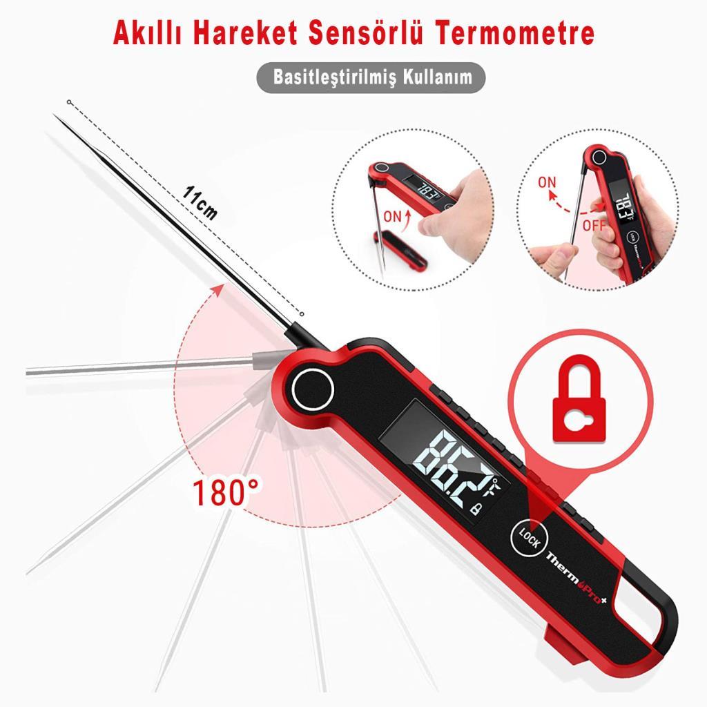 Thermopro TP620 Su Geçirmez Katlanabilir LED Ekranlı Gıda Pişirme Termometresi