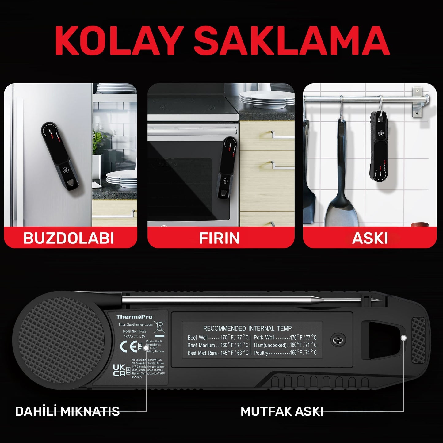 Thermopro TP622 Daldırma/Saplama Izgara/Barbekü/Mangal Et Gıda ölçme Pişirme Termometresi