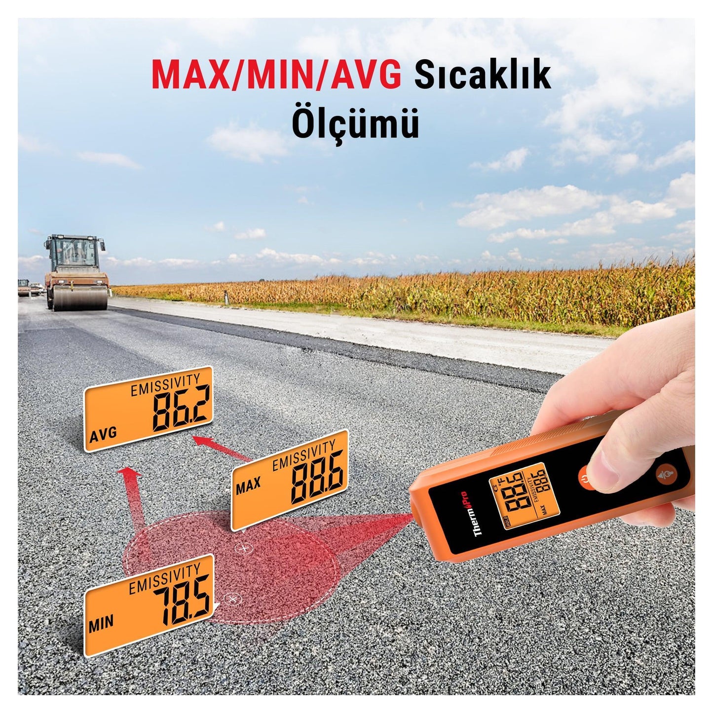 ThermoPro TP410 Mini Cep Boy Taşınabilir Endüstriyel Kızılötesi Katı-Sıvı Sıcaklık Ölçer
