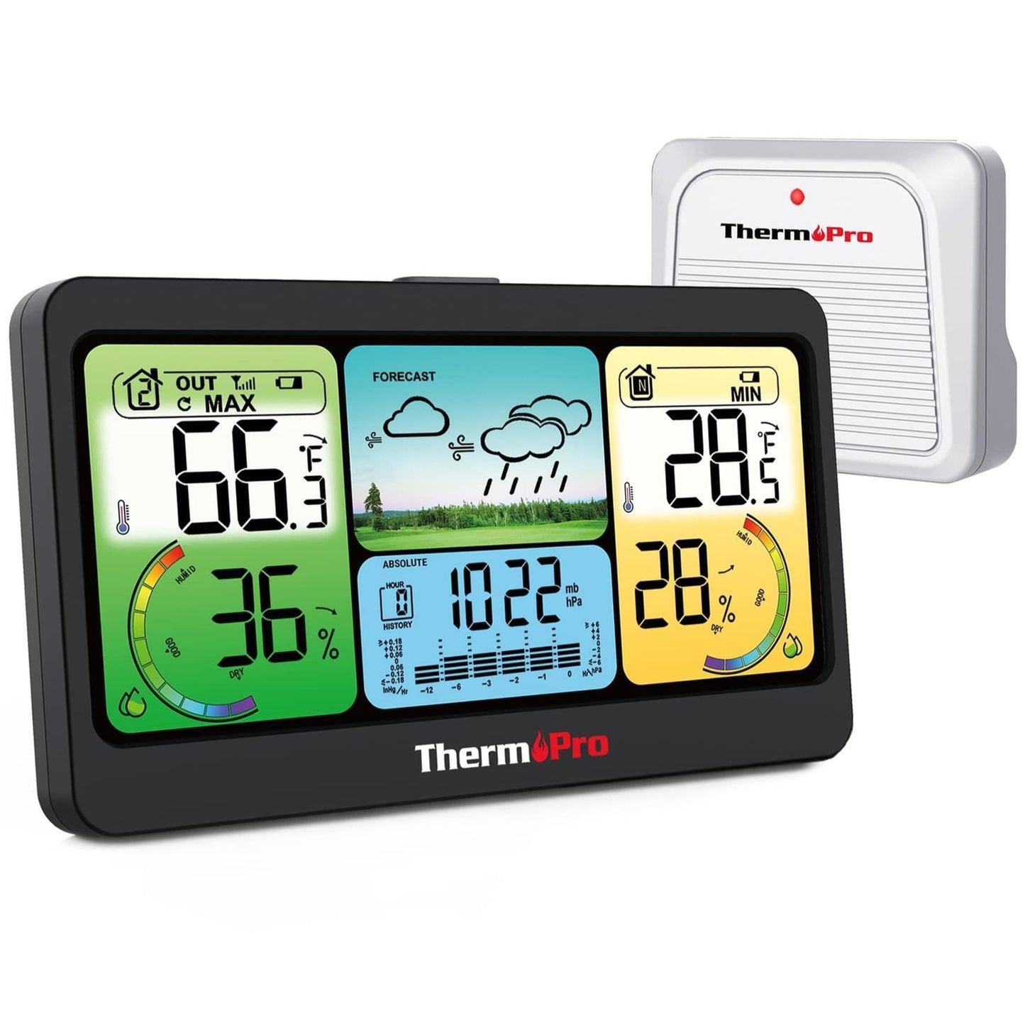 ThermoPro TP280B 7" Wi-Fi İç ve Dış Mekan Dijital Sıcaklık, Nem, Basınç Ölçer ve Hava Tahmin istasyonu