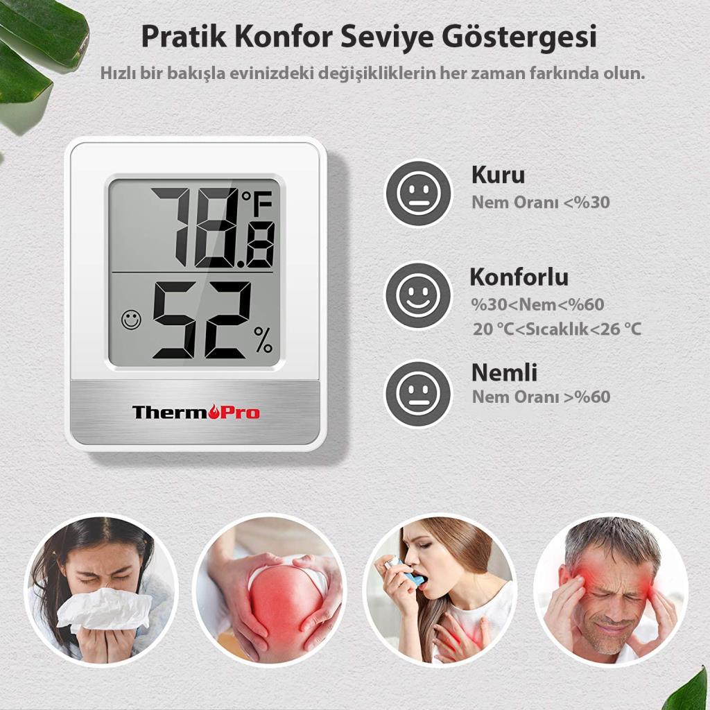ThermoPro TP49W Mini İç Mekan Dijital Sıcaklık ve Nem Ölçer Termometre