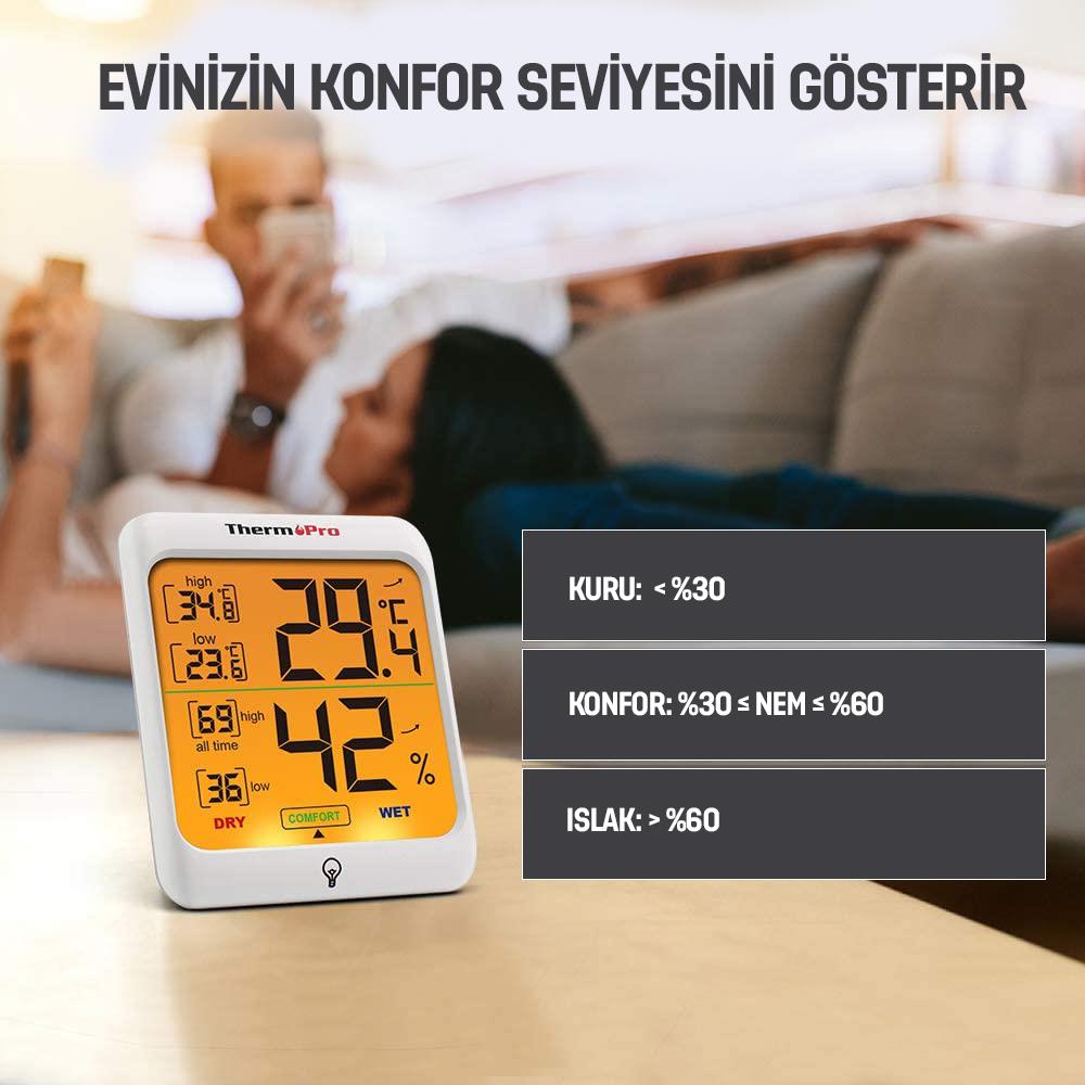 ThermoPro TP53 Termometre İç Mekan Dijital Sıcaklık ve Nem Ölçer